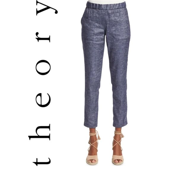 THEORY- Korene Chambray Linen Blend Pant- sz. S - Picture 1 of 11